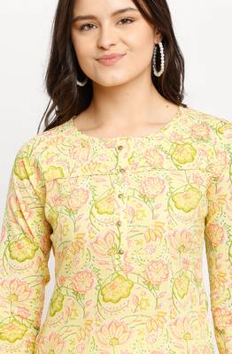 Yellow women's pure cambric cotton jaipuri printed kurti 5