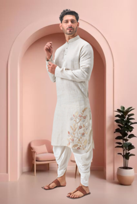 Off white linen embroidery dhoti kurta set 5