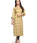 Beige women's rayon slub jaipuri printed kurti