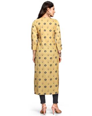 Beige women's rayon slub jaipuri printed kurti 2