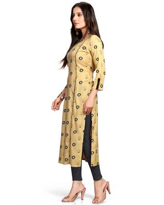 Beige women's rayon slub jaipuri printed kurti 4
