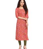 Orange women's pure cambric cotton kalamkari floral print kurti
