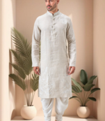 Off white linen embroidery dhoti kurta set