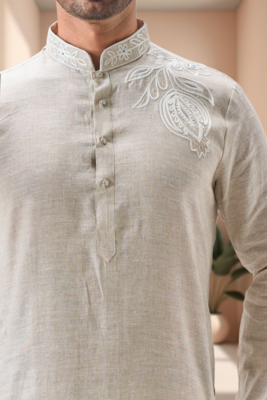 Off white linen embroidery dhoti kurta set 2