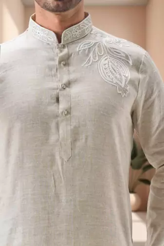 Off white linen embroidery dhoti kurta set