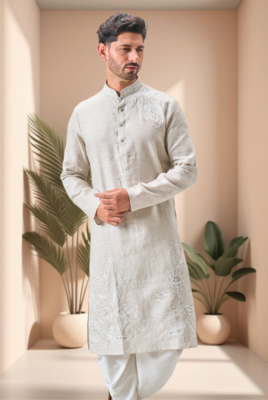 Off white linen embroidery dhoti kurta set 3