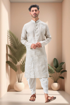 Off white linen embroidery dhoti kurta set 4