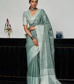 grey linen woven work traditional tassle saree
