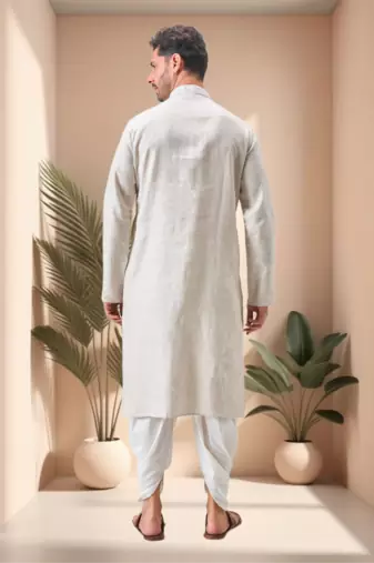 Off white linen embroidery dhoti kurta set