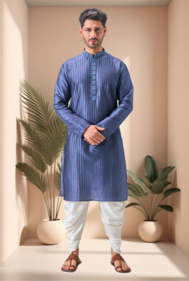 Blue art silk embroidery dhoti kurta set 1