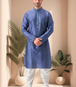 Blue art silk embroidery dhoti kurta set