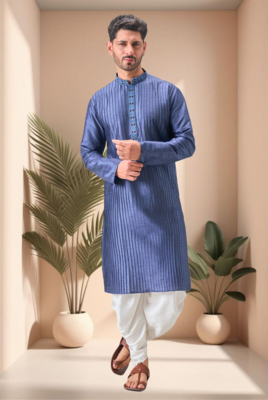 Blue art silk embroidery dhoti kurta set 2