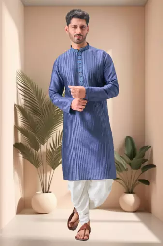 Blue art silk embroidery dhoti kurta set