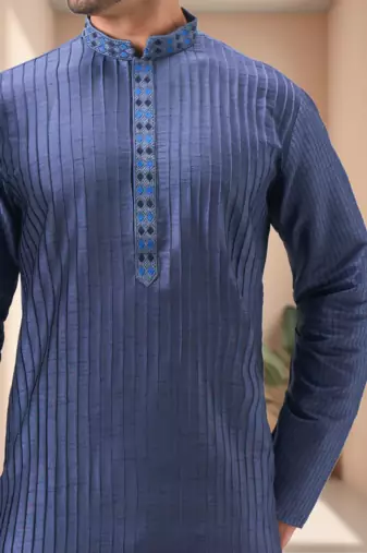 Blue art silk embroidery dhoti kurta set