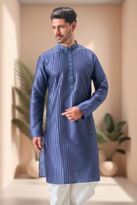 Blue art silk embroidery dhoti kurta set 4