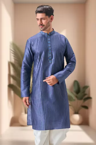 Blue art silk embroidery dhoti kurta set