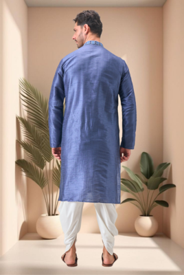 Blue art silk embroidery dhoti kurta set 5