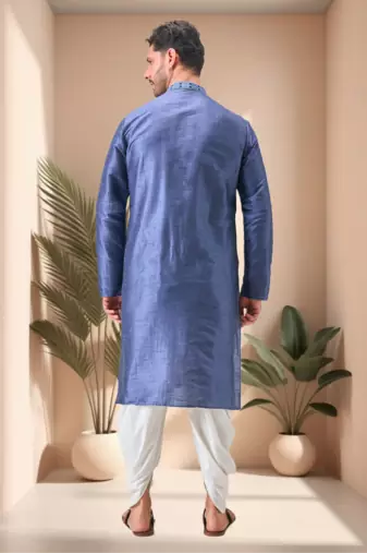 Blue art silk embroidery dhoti kurta set