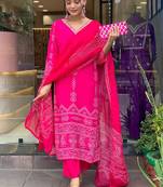 Pink french crepe printed kurta pant set