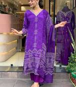 Purple french crepe printed kurta pant set