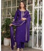 Purple viscose chanderi heavy thread embroidery with sequins work kurta pant set