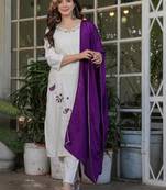 Off white viscose rayon heavy thread embroidery work kurta pant set