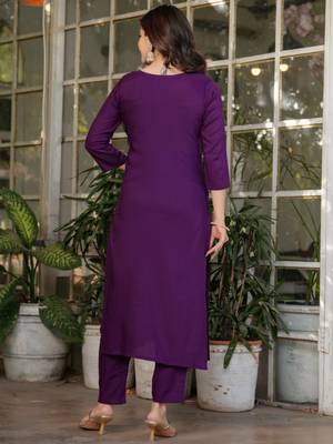 Wine viscose rayon heavy thread embroidery work kurta pant set 3