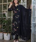 Black silk blend printed kurta pant set