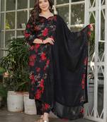 Black silk blend printed kurta pant set