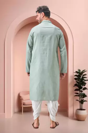 Green linen embroidery dhoti kurta set