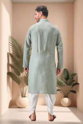 Green linen embroidery dhoti kurta set 2