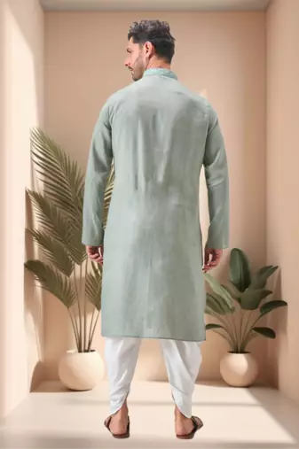 Green linen embroidery dhoti kurta set