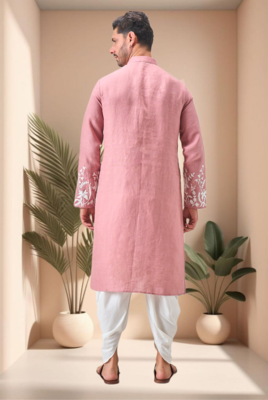 Pink linen embroidery dhoti kurta set 4
