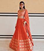 BROAD STEP EMBROIDERED BLOUSE WITH BUTTI EMBROIDERED LEHENGA AND DUPATTA