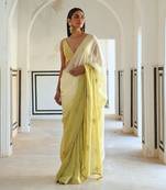 Ivory-olive ombre floral butti embroidered saree with blouse