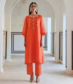 Bell sleeve yoke floral butti embroidered kurta with pants