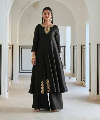 Neckline embroidered full kali anarkali and palazzo 1
