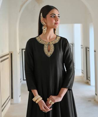Neckline embroidered full kali anarkali and palazzo 2