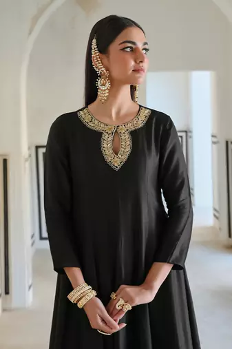 Neckline embroidered full kali anarkali and palazzo