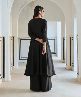 Neckline embroidered full kali anarkali and palazzo 3