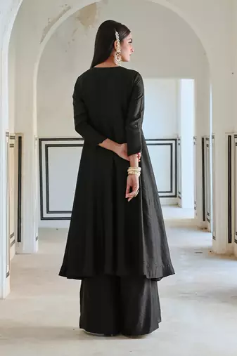 Neckline embroidered full kali anarkali and palazzo