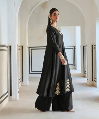 Neckline embroidered full kali anarkali and palazzo 4