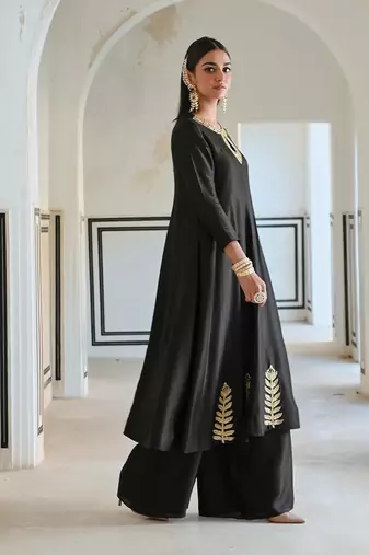 Neckline embroidered full kali anarkali and palazzo