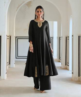 Neckline embroidered full kali anarkali and palazzo 5