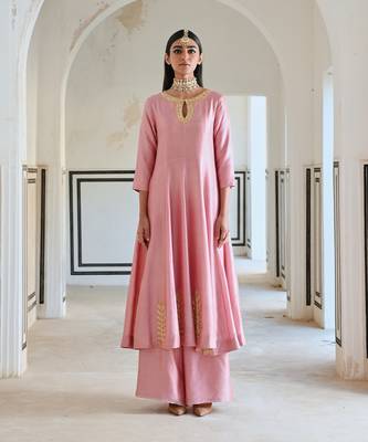 Neckline embroidered full kali anarkali and palazzo 1