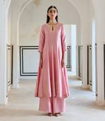 Neckline embroidered full kali anarkali and palazzo