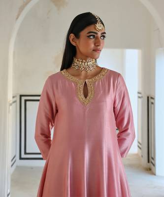 Neckline embroidered full kali anarkali and palazzo 2