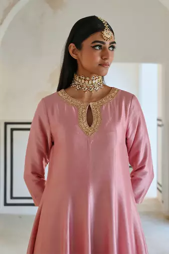 Neckline embroidered full kali anarkali and palazzo