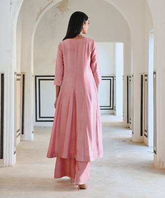 Neckline embroidered full kali anarkali and palazzo 3