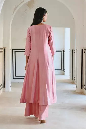 Neckline embroidered full kali anarkali and palazzo